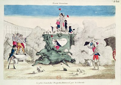 Liberty toppling the statue of the Greatest Despot in the Place Vendome on 11th August 1792, 1792 by French School